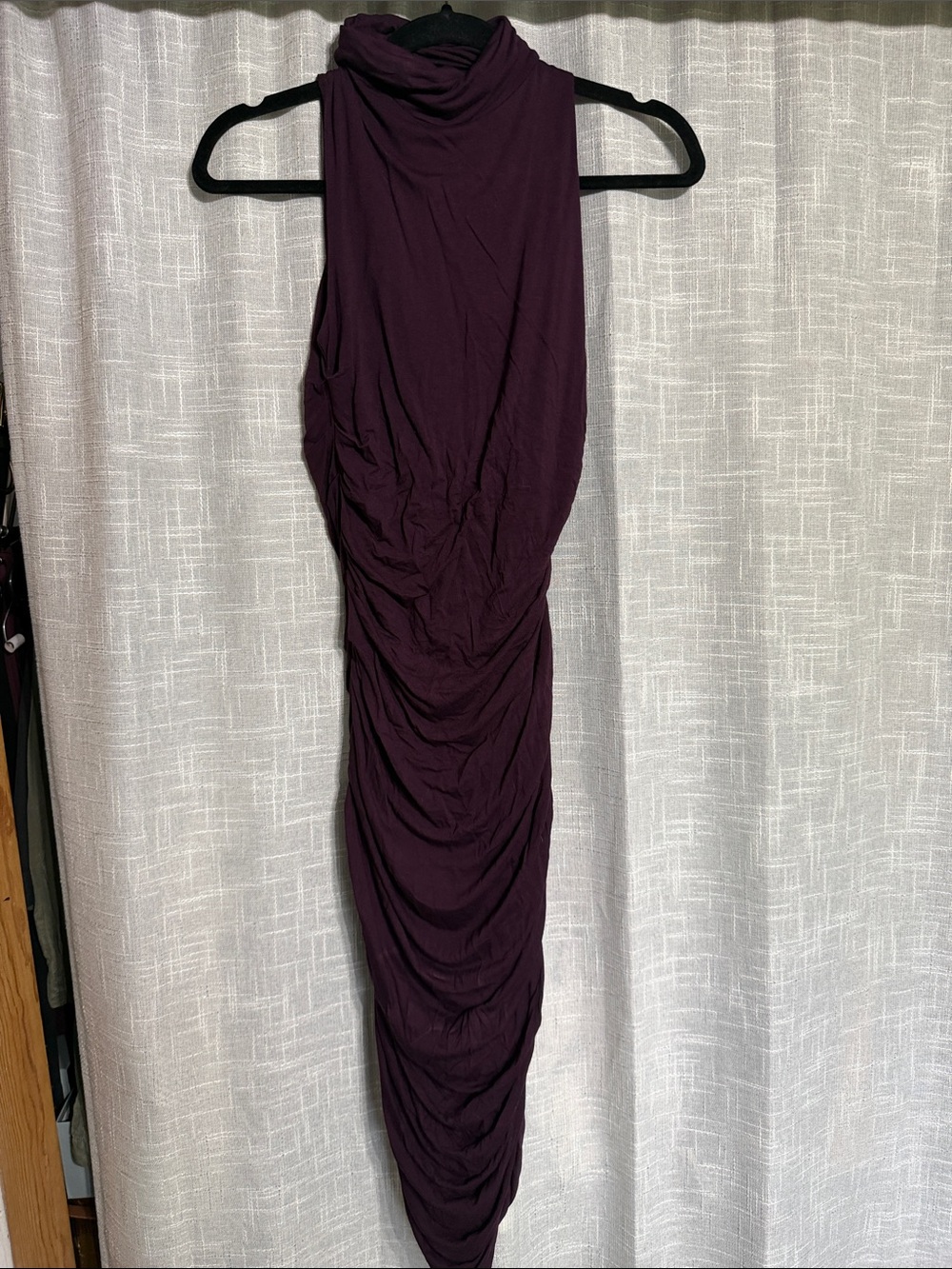 Bailey 44 Sleeveless Ruched Mock-Neck Midi Dress in Plum